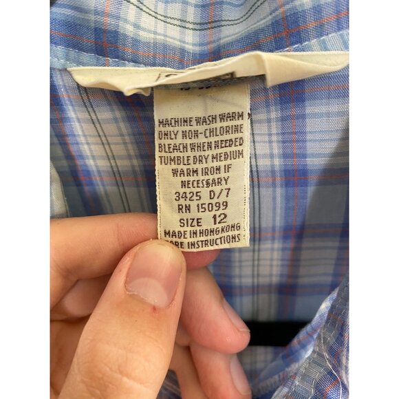 Vintage Sears Womens Western Short Sleeve Checkered Shirt Blue/White Size 12 - Picture 4 of 6